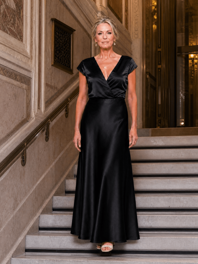 Samouse | Robe Maxi à Corsage Enveloppant et Manches Courtes