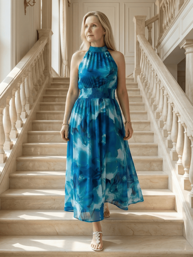 Sylin | Robe Midi à Col Halter Froncée