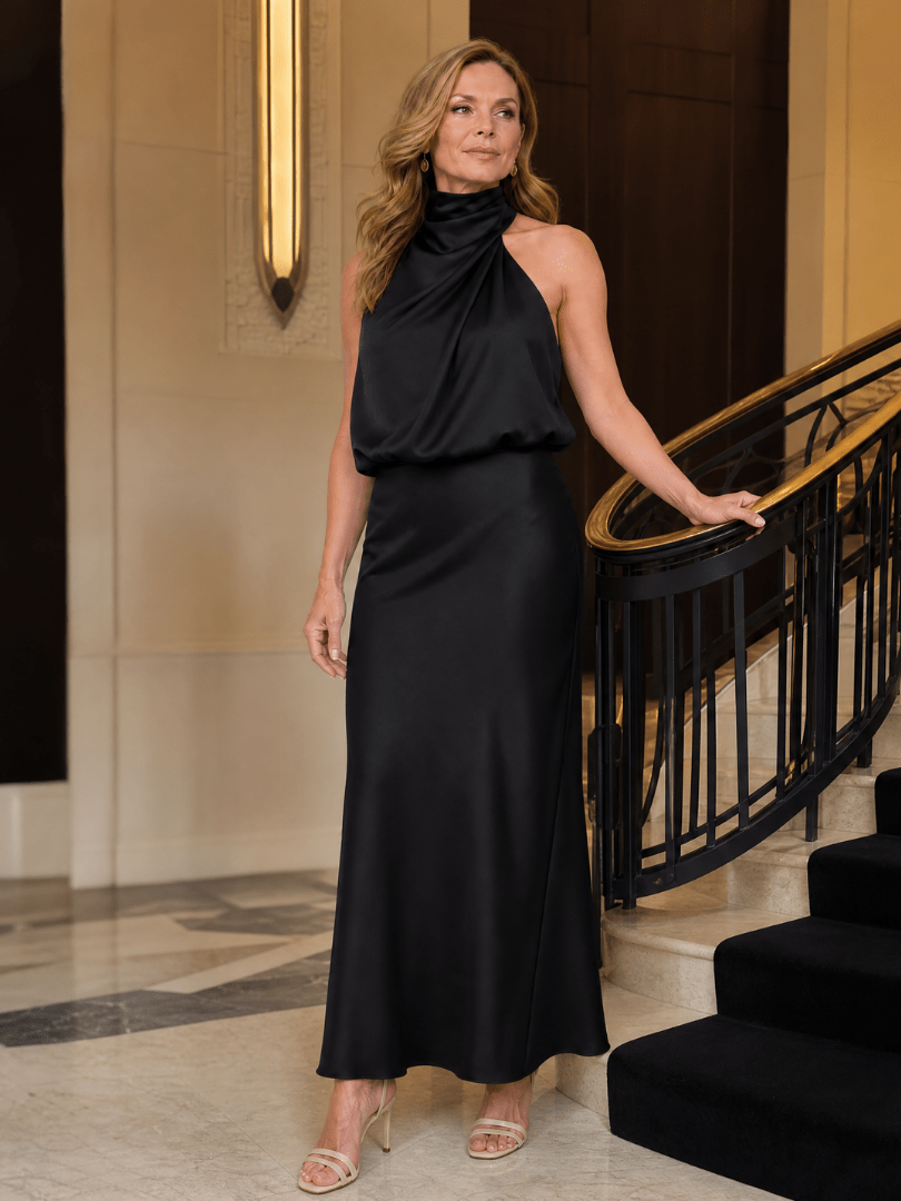 Nopal | Robe Midi sans Manches à Décolleté Drapé