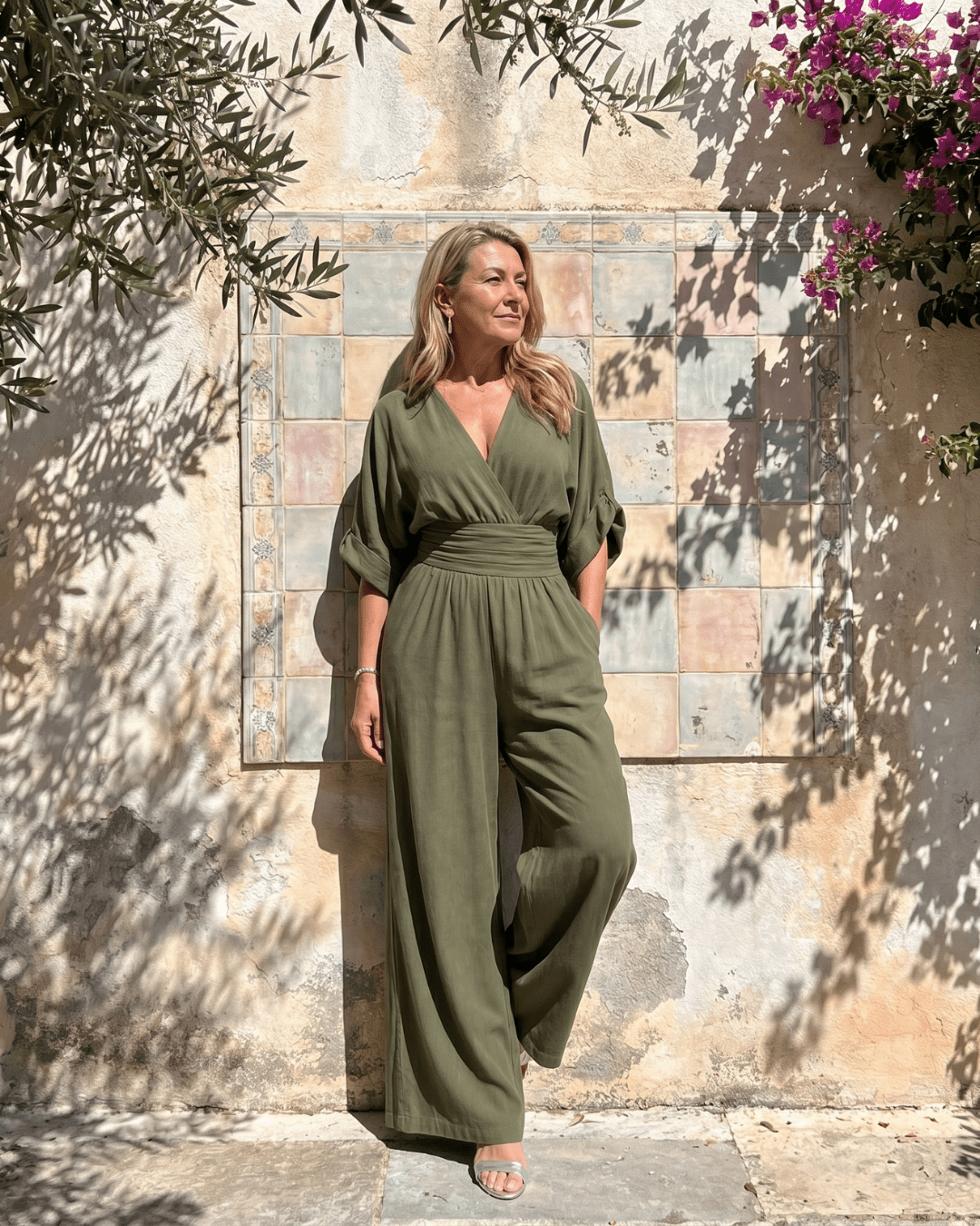 Emene | Combinaison Ample avec Décolleté en V et Jambes Larges