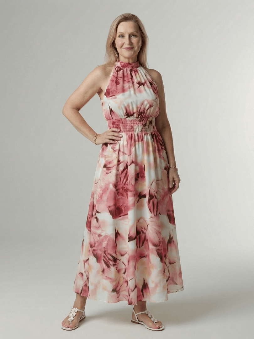 Sylin | Robe Midi à Col Halter Froncée