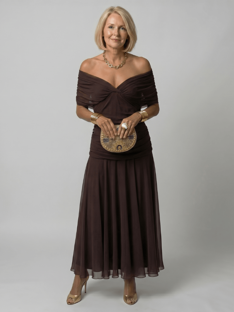 Calen | Robe Midi Fluide à Épaules Dénudées