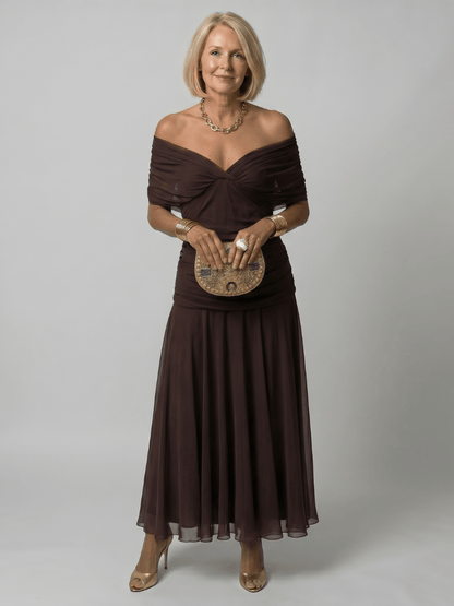 Calen | Robe Midi Fluide à Épaules Dénudées