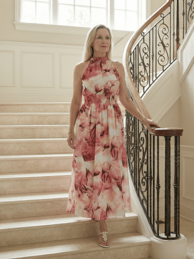 Sylin | Robe Midi à Col Halter Froncée