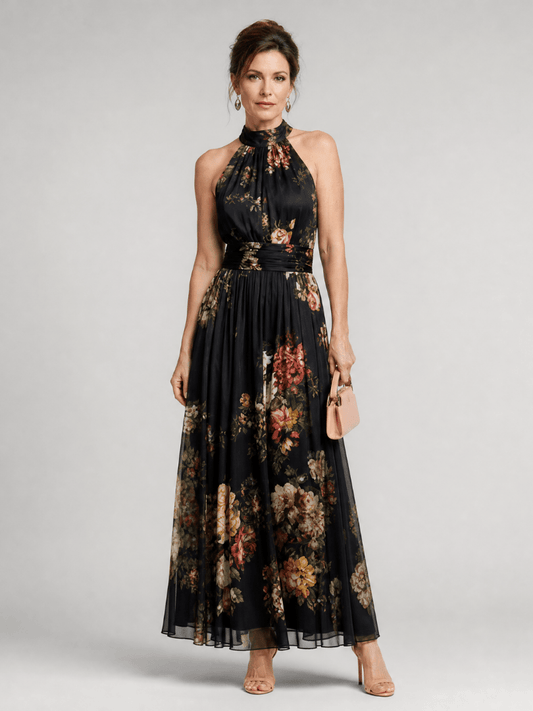Sior | Robe Midi Fleurie à Col Halter
