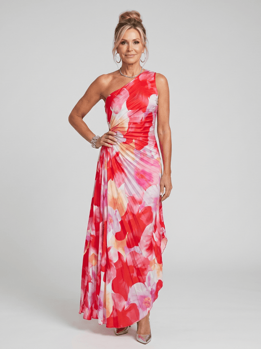 Taya | Robe Midi à une Épaule avec Corsage Plissé
