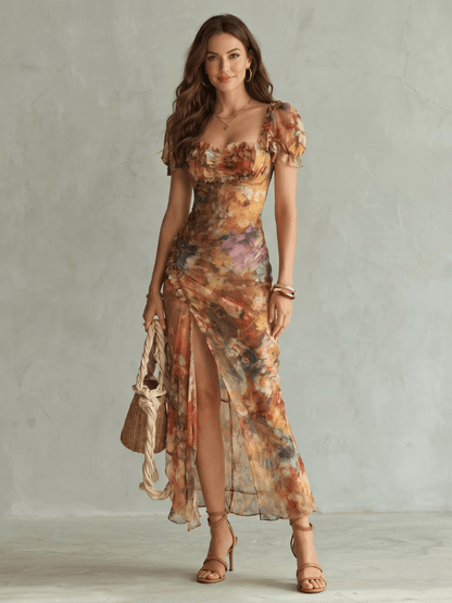 Ciel | Robe Midi avec Manches Froncées et Ouverture