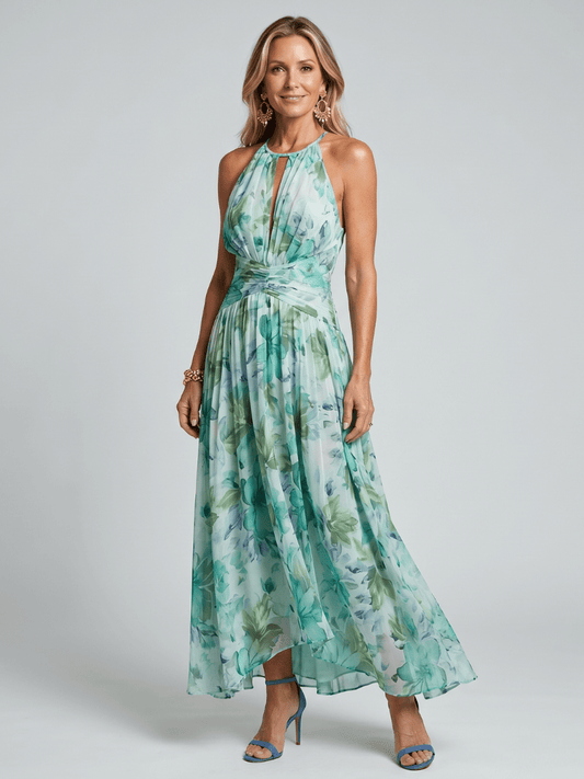 Portia | Robe Midi Plissée à Encolure Halterneck