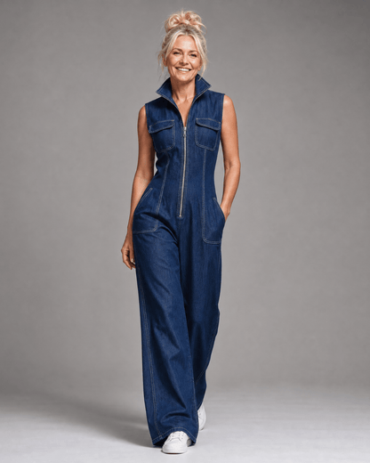 Samantha | Combinaison en Denim à Jambes Larges sans Manches