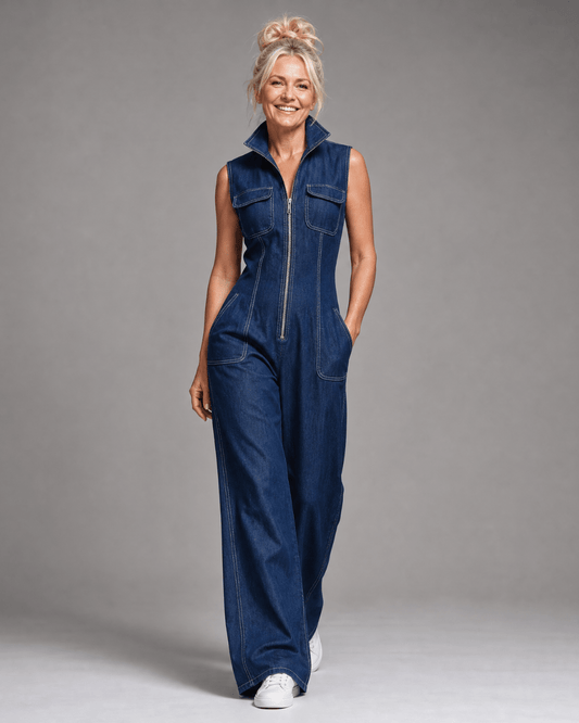 Samantha | Combinaison en Denim à Jambes Larges sans Manches