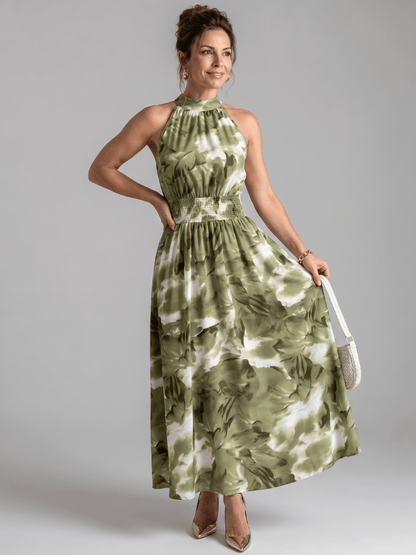 Olivia | Robe midi à taille froncée avec imprimé abstrait