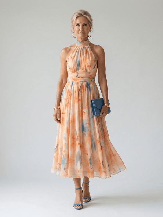 Elin | Robe Midi à Encolure Halterneck