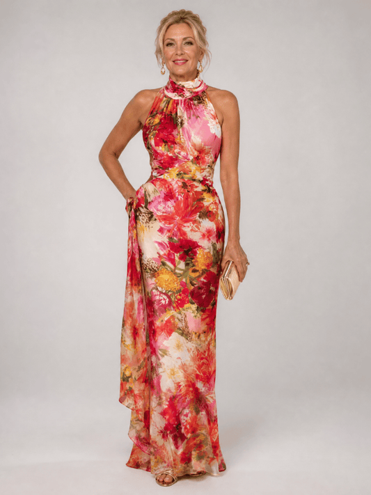 Elisabetta | Robe Maxi à Col Halter et Imprimé Floral