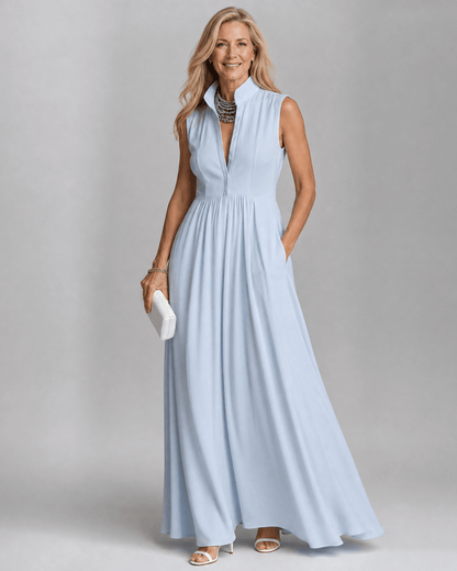 Virelia | Robe Maxi Fluide sans Manches à Col