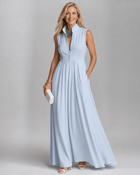Virelia | Robe Maxi Fluide sans Manches à Col