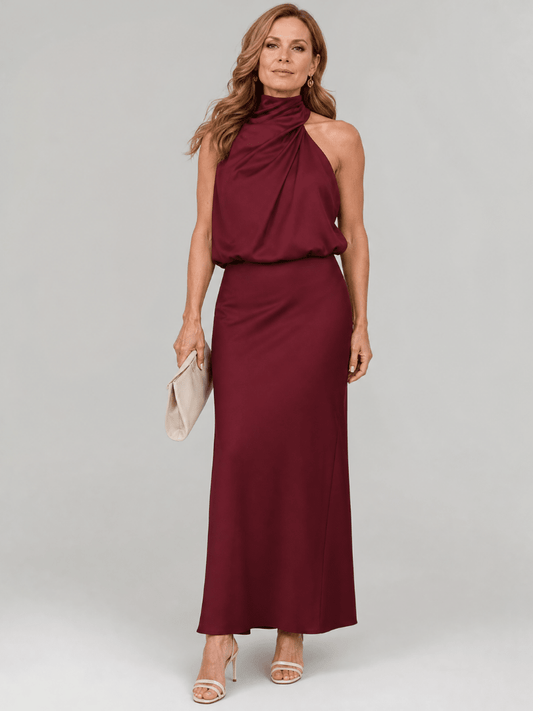 Nopal | Robe Midi sans Manches à Décolleté Drapé