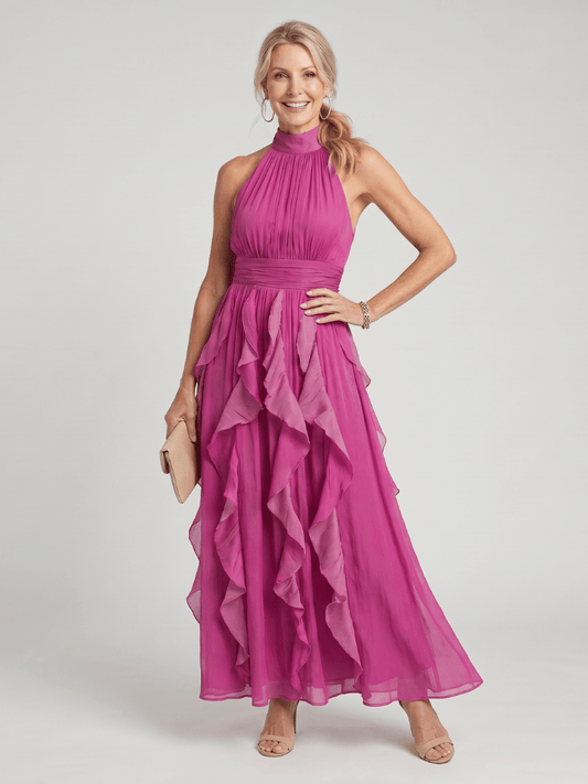 Orea | Robe Maxi à Col Montant avec des Volants Froncés en Couches