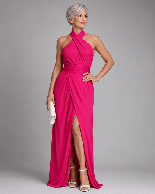 Velora | Robe Midi avec Col Halter Croisé