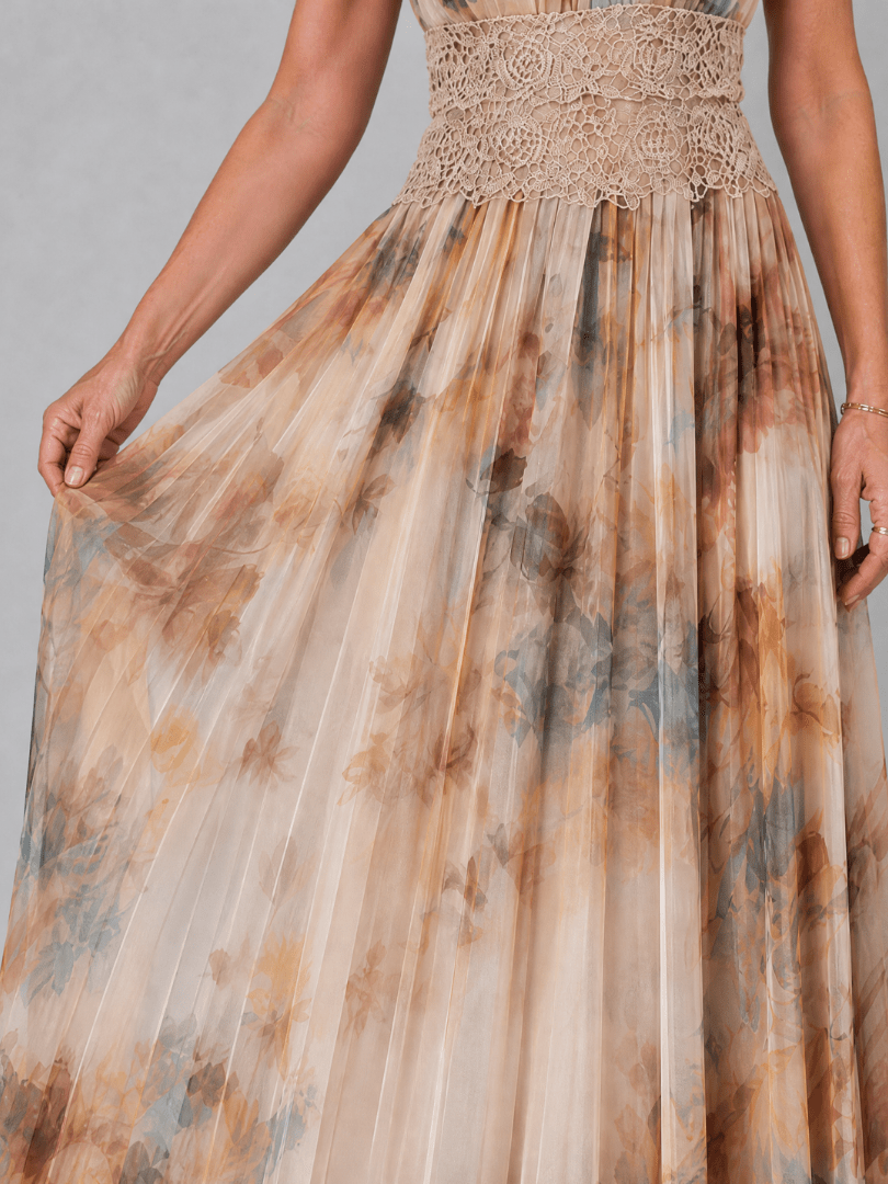 Elavenue | Robe Maxi à Col Halter et Ceinture en Dentelle