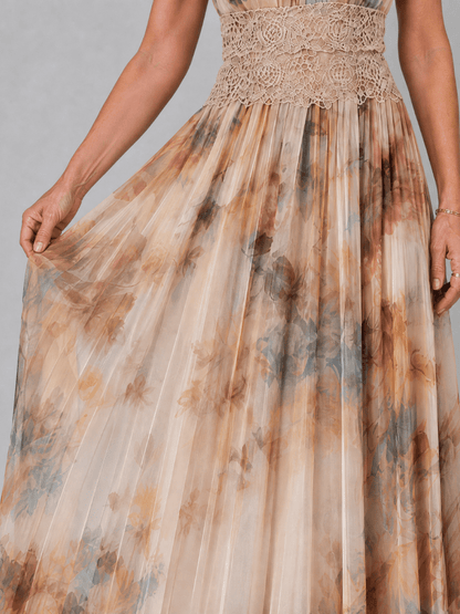 Elavenue | Robe Maxi à Col Halter et Ceinture en Dentelle