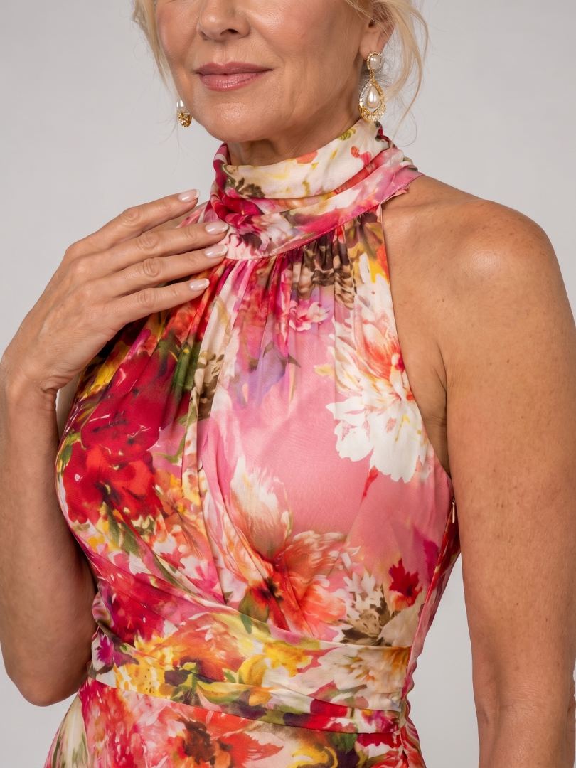 Elisabetta | Robe Maxi à Col Halter et Imprimé Floral