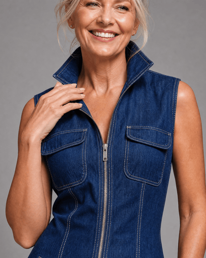Samantha | Combinaison en Denim à Jambes Larges sans Manches