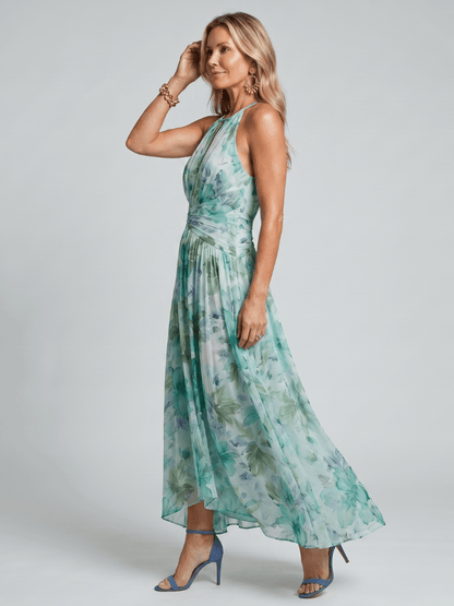 Portia | Robe Midi Plissée à Encolure Halterneck
