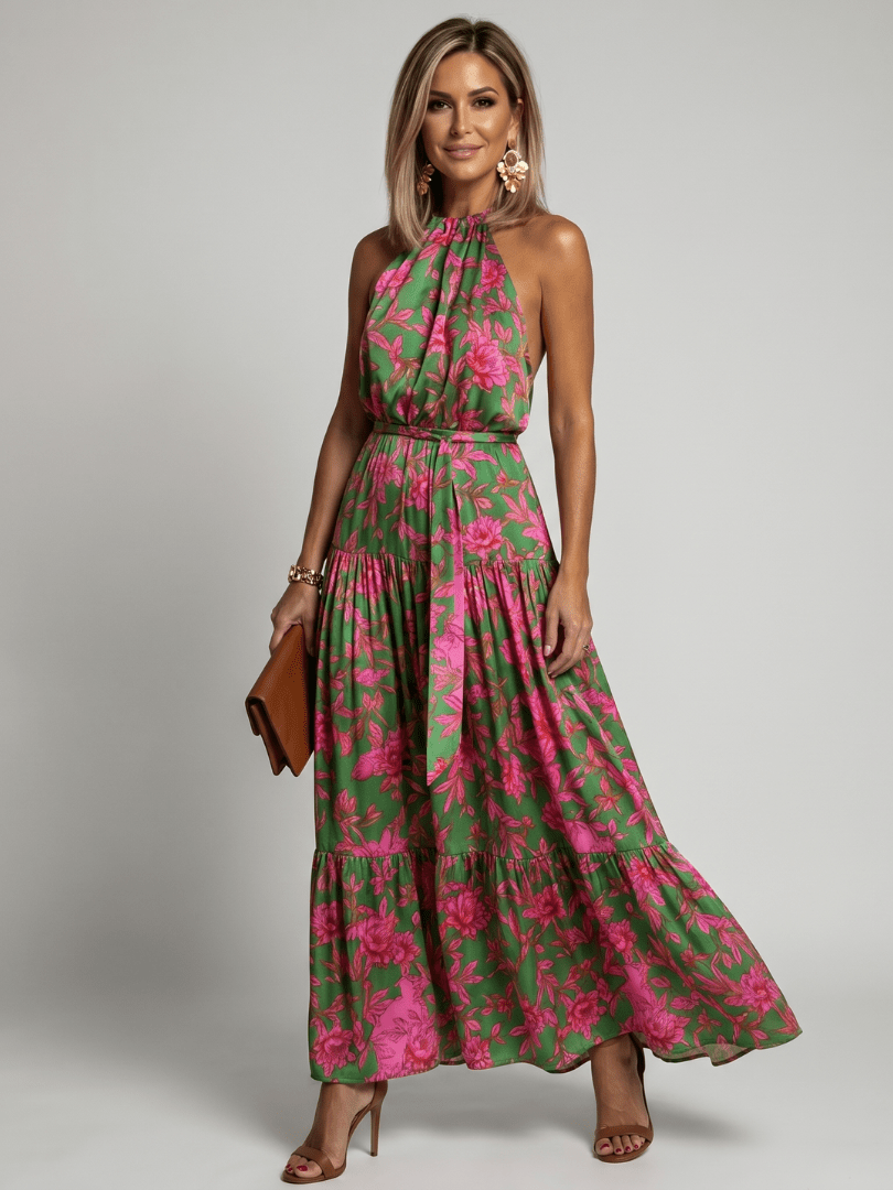 Rowen | Robe Midi Drapée à Encolure Halterneck