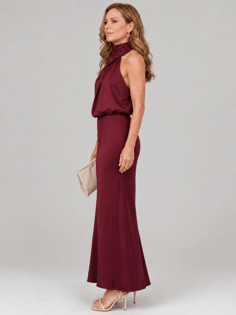 Nopal | Robe Midi sans Manches à Décolleté Drapé