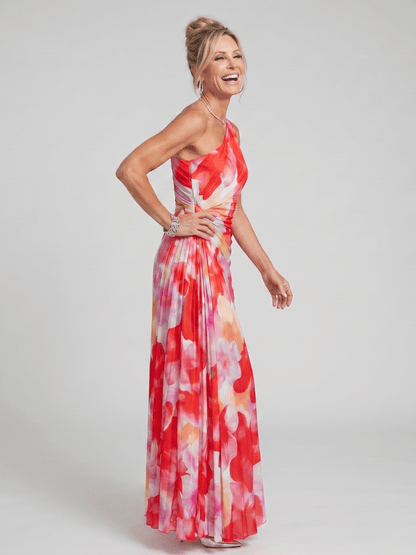 Taya | Robe Midi à une Épaule avec Corsage Plissé