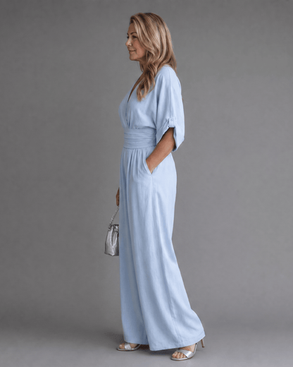 Emene | Combinaison Ample avec Décolleté en V et Jambes Larges