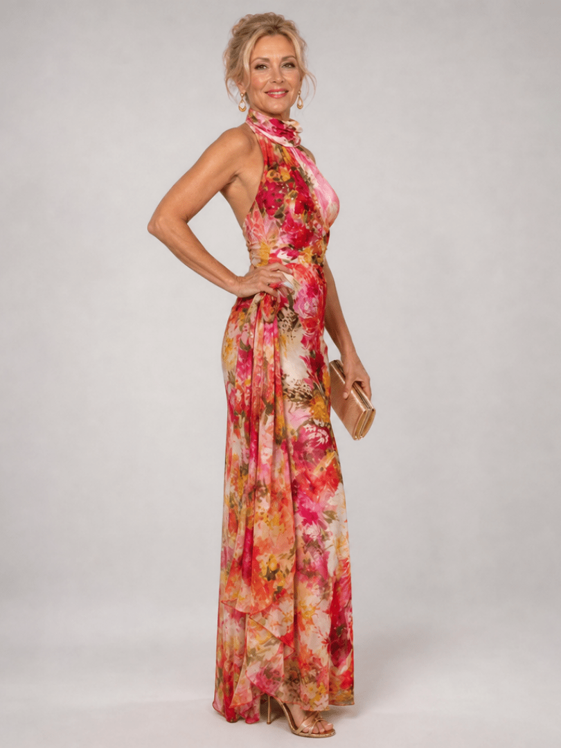 Elisabetta | Robe Maxi à Col Halter et Imprimé Floral
