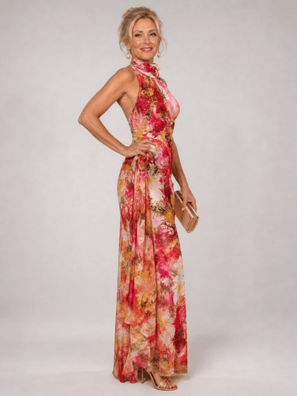 Elisabetta | Robe Maxi à Col Halter et Imprimé Floral