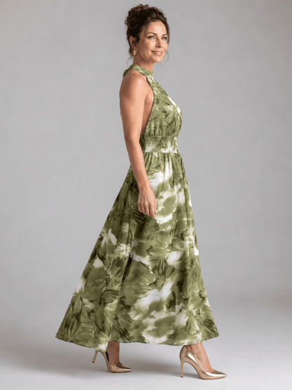 Olivia | Robe midi à taille froncée avec imprimé abstrait