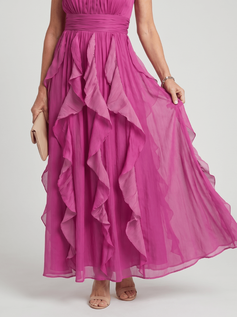 Orea | Robe Maxi à Col Montant avec des Volants Froncés en Couches