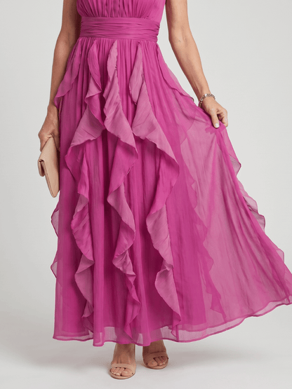Orea | Robe Maxi à Col Montant avec des Volants Froncés en Couches