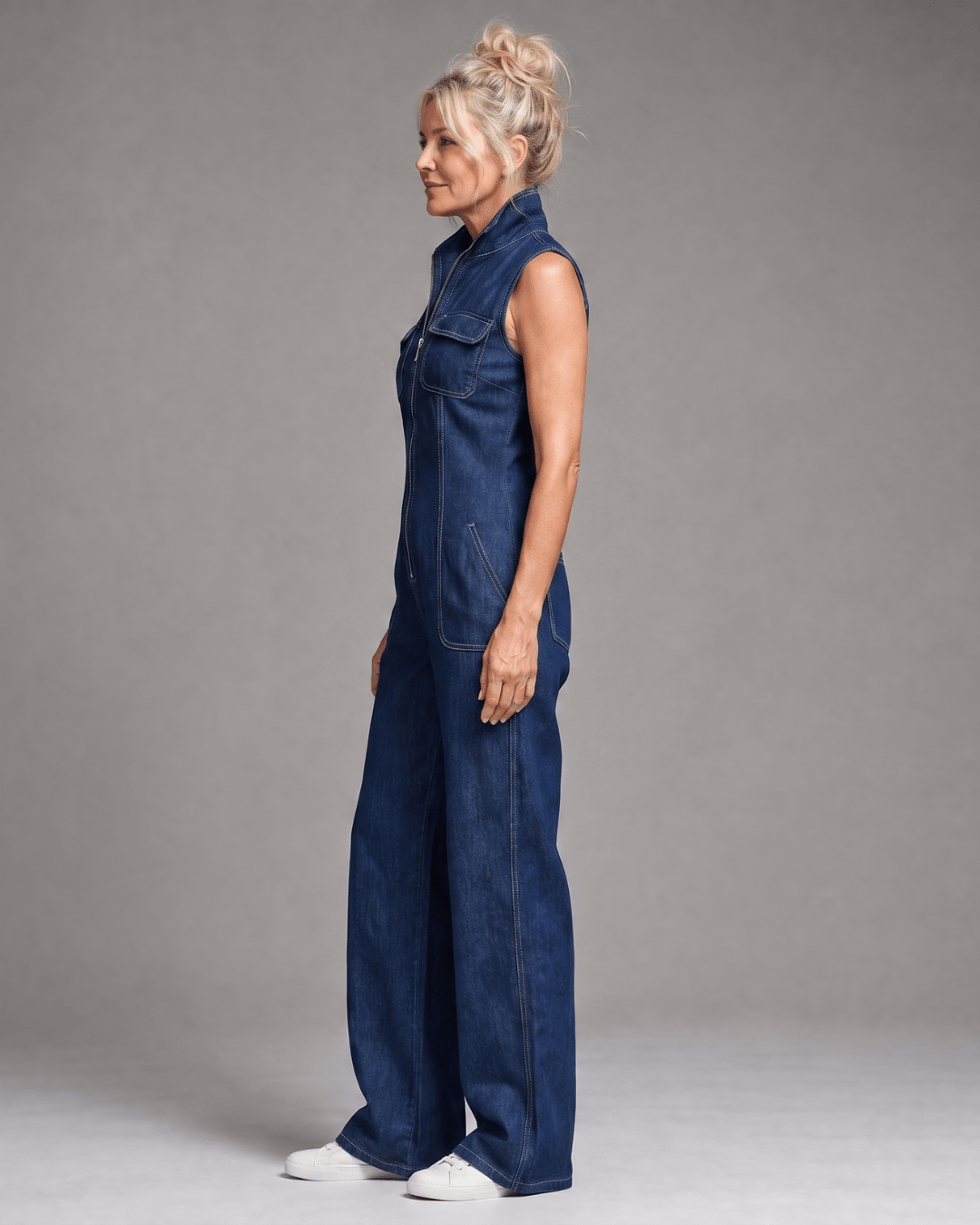 Samantha | Combinaison en Denim à Jambes Larges sans Manches