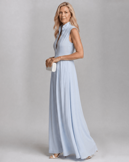 Virelia | Robe Maxi Fluide sans Manches à Col