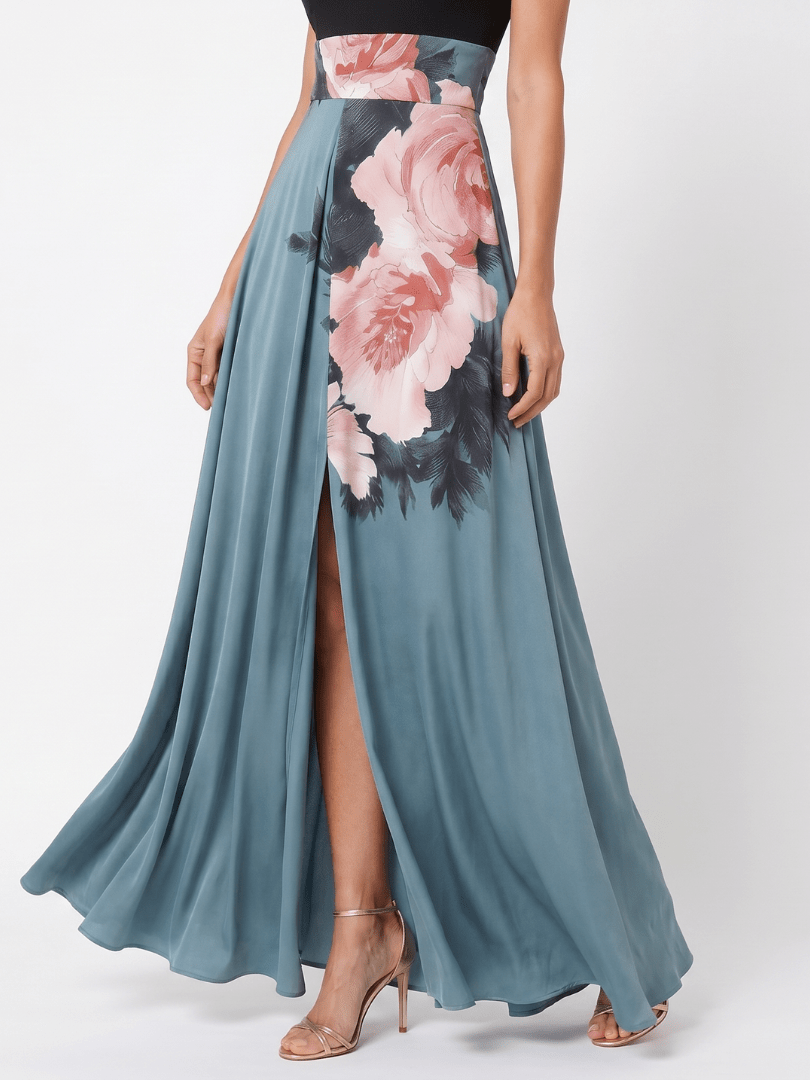 Olympas | Robe Maxi à Col Halter et Jupe à Motifs Floraux