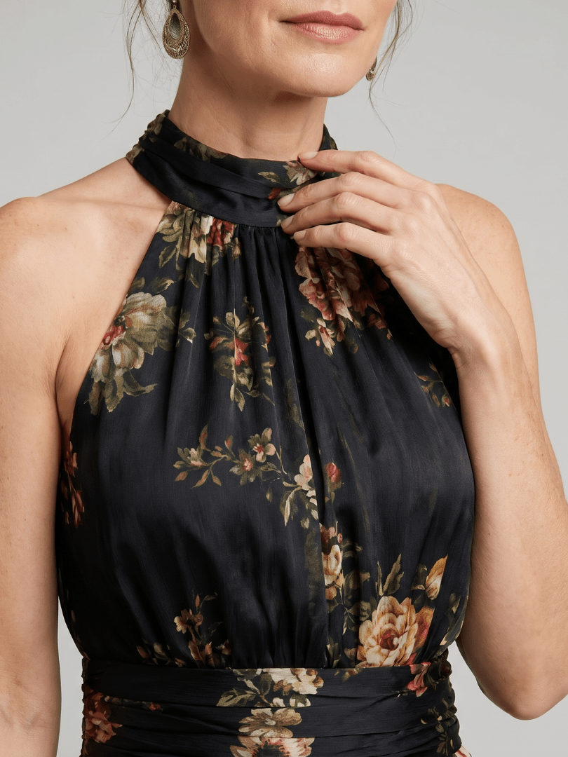 Sior | Robe Midi Fleurie à Col Halter