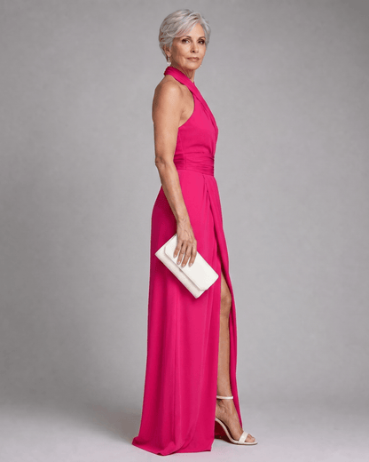 Velora | Robe Midi avec Col Halter Croisé