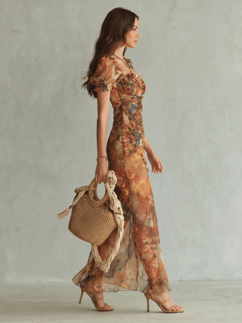 Ciel | Robe Midi avec Manches Froncées et Ouverture