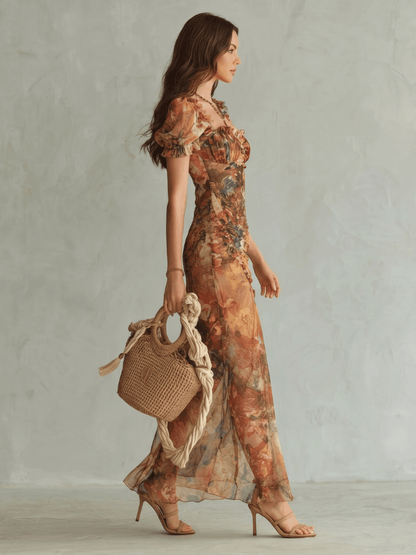 Ciel | Robe Midi avec Manches Froncées et Ouverture