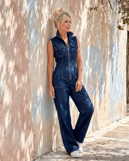 Samantha | Combinaison en Denim à Jambes Larges sans Manches