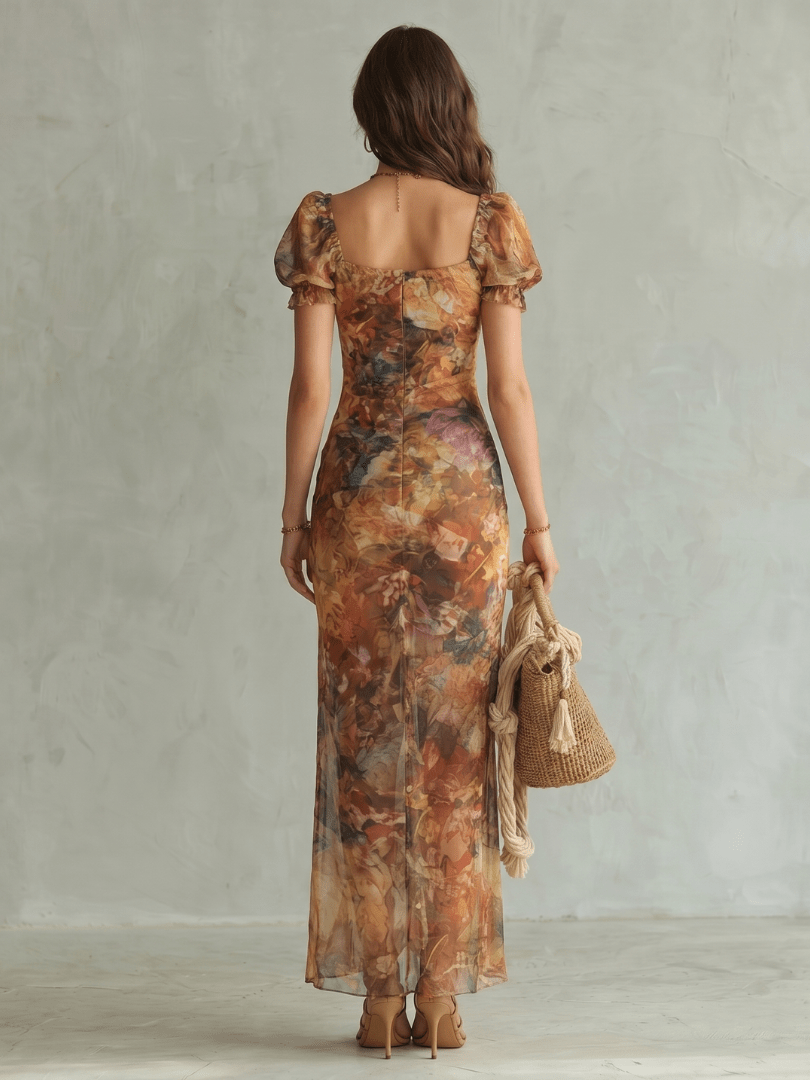 Ciel | Robe Midi avec Manches Froncées et Ouverture