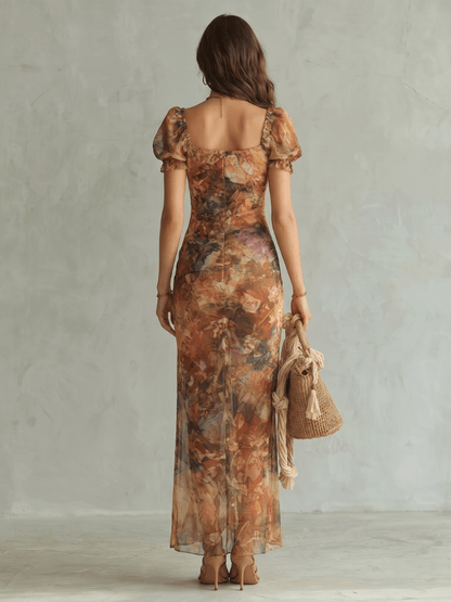 Ciel | Robe Midi avec Manches Froncées et Ouverture