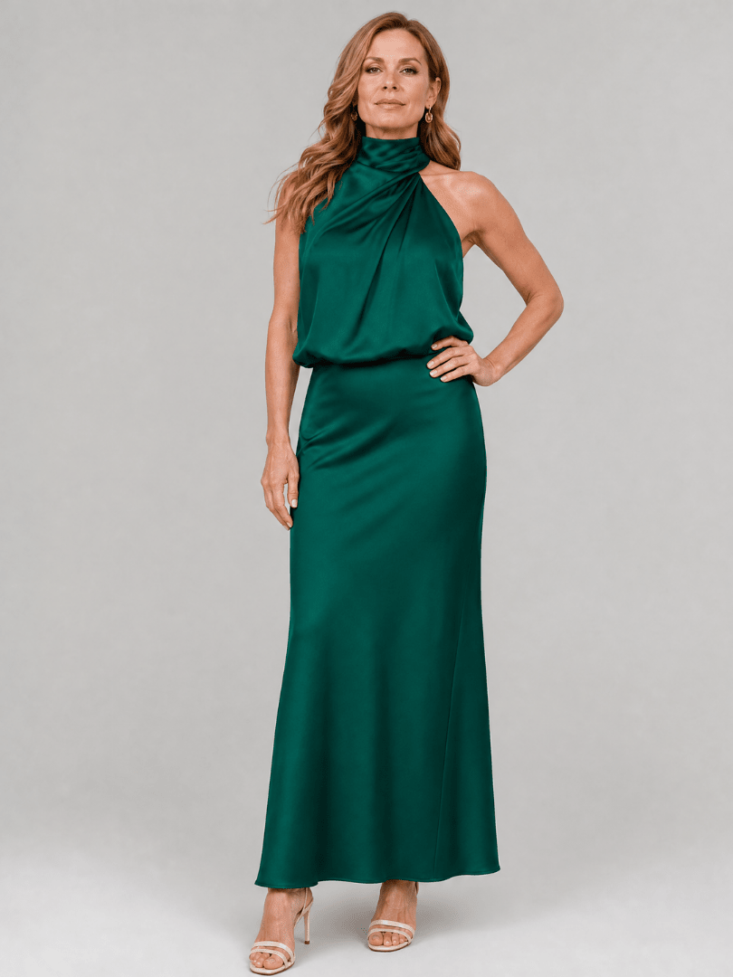 Nopal | Robe Midi sans Manches à Décolleté Drapé