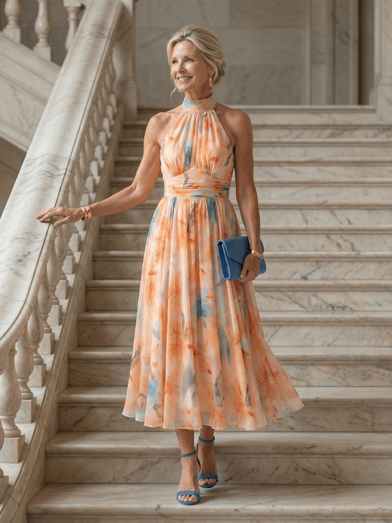 Elin | Robe Midi à Encolure Halterneck