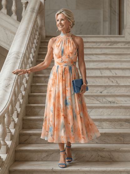 Elin | Robe Midi à Encolure Halterneck
