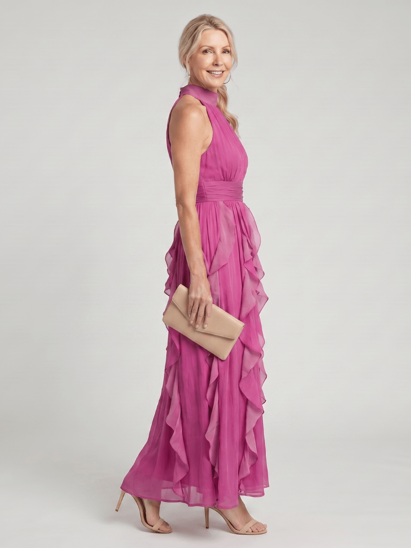 Orea | Robe Maxi à Col Montant avec des Volants Froncés en Couches